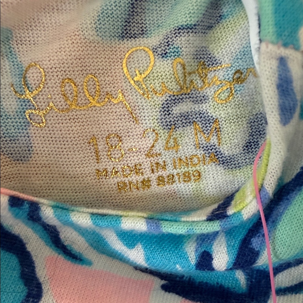 Lilly Pulitzer Abigail Pink and Blue Floral Infant Dress with Bloomers - Picture 2 of 2